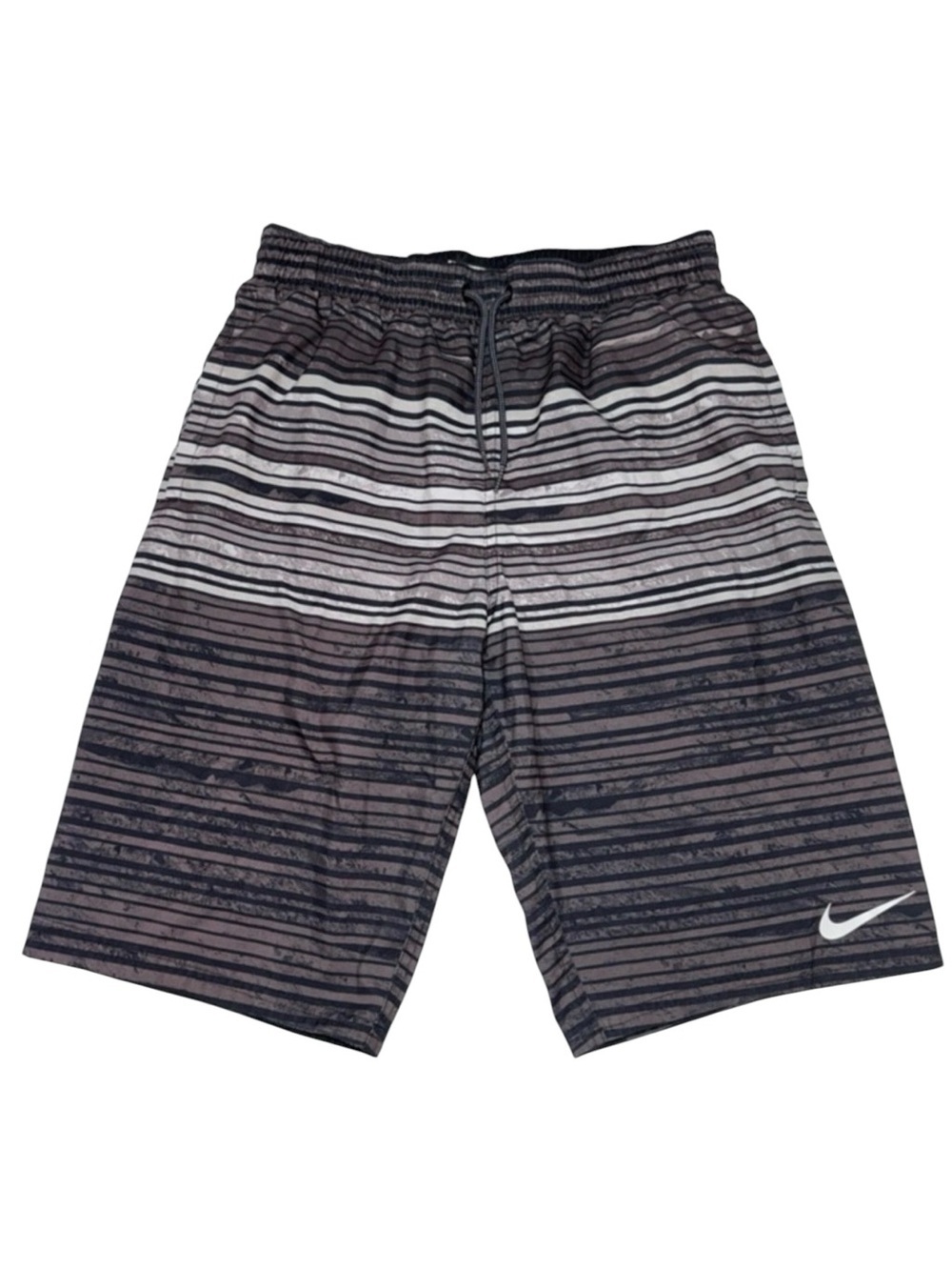 Nike Mens Small Swim Trunks Black Gray Stripe 11” Inseam Board Shorts